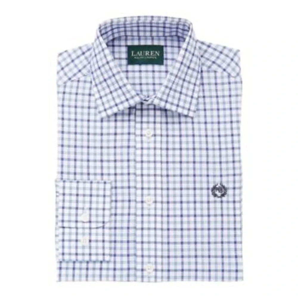 948. Ralph Lauren Big Kids Size 16R Navy Blue Checkered Button-Up Shirt